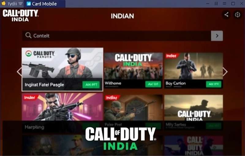 Call of Duty: Mobile - India main menu showing Indian-themed content with Call of Duty: Mobile - India watermark